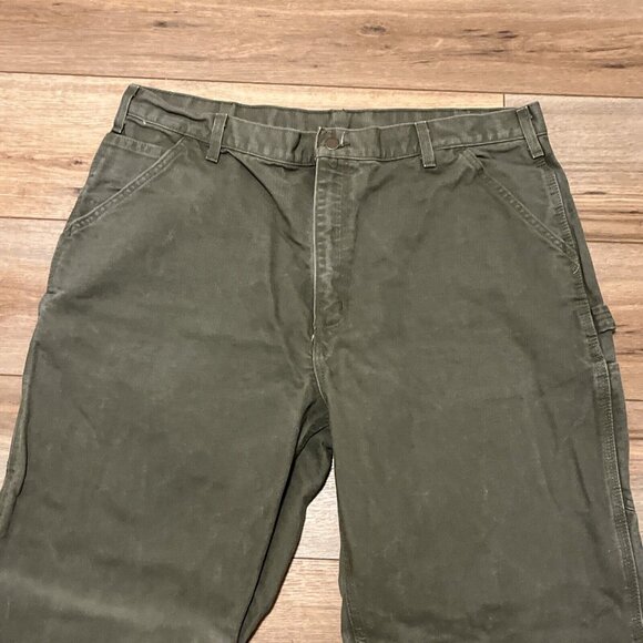 Men's Carhartt Carpenter Duck Canvas Jeans SZ 40x32 Green B11 MOS Dungaree Fit - Picture 2 of 11
